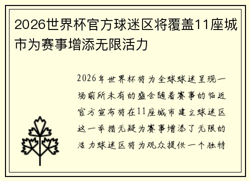 2026世界杯官方球迷区将覆盖11座城市为赛事增添无限活力